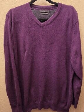 Jeff Banks Purple V Neck Sweater Cashmere Silk Blend XXL